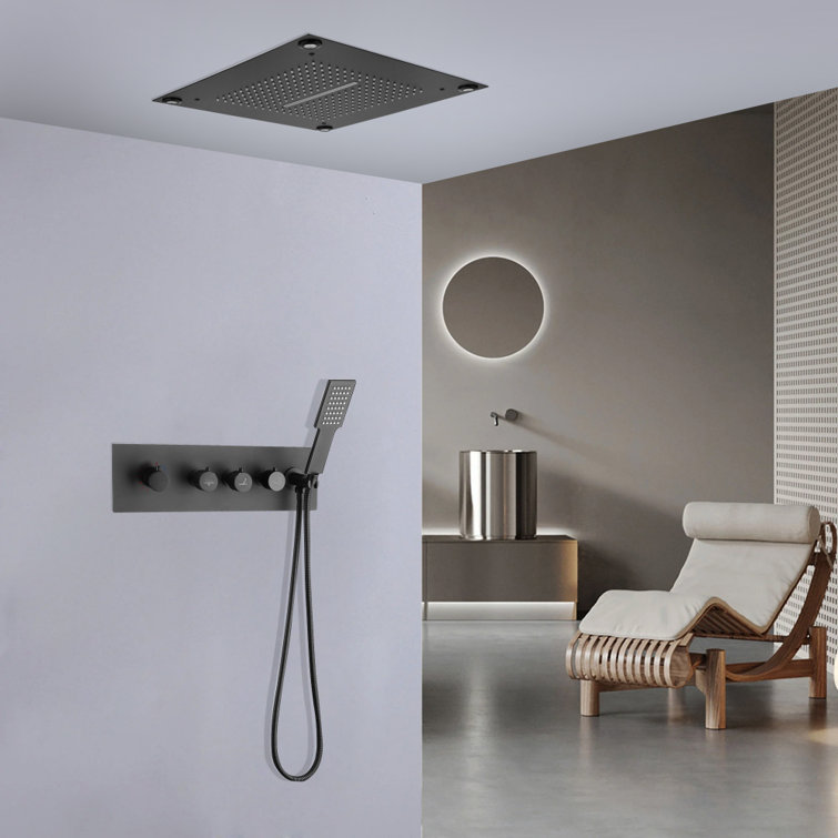Bolzano 16 Inch Ceiling Mount Thermostatic LED Shower System with 4 Functions in Modern Style