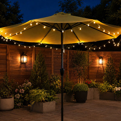 1-Pack 32 FT Patio Umbrella String Lights with 64 Shatterproof Globes, 8 Lighting Modes, Remote Control, Battery and USB Power, Safe 4.5V Low-Voltage Output and IP44 Waterproof Protection