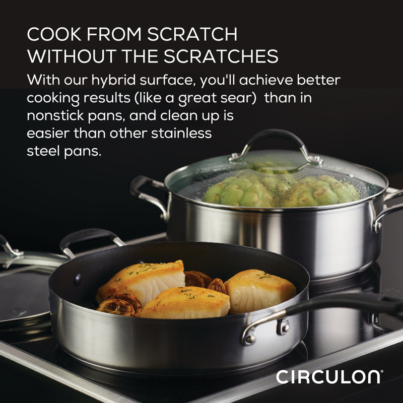 Circulon Stainless Steel Frying Pan with SteelShield and Nonstick Technology, 10.25 Inch, Silver