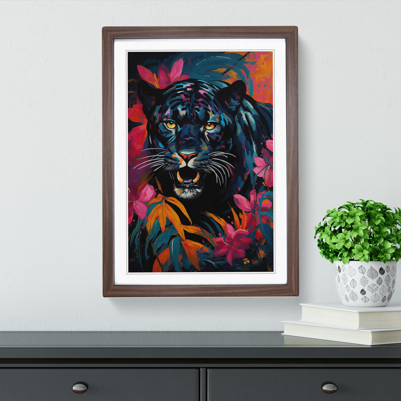 Panther Expressionism No.2 - Single Picture Frame Print on Wood, Walnut, 46cm H x 34cm W x 2cm D