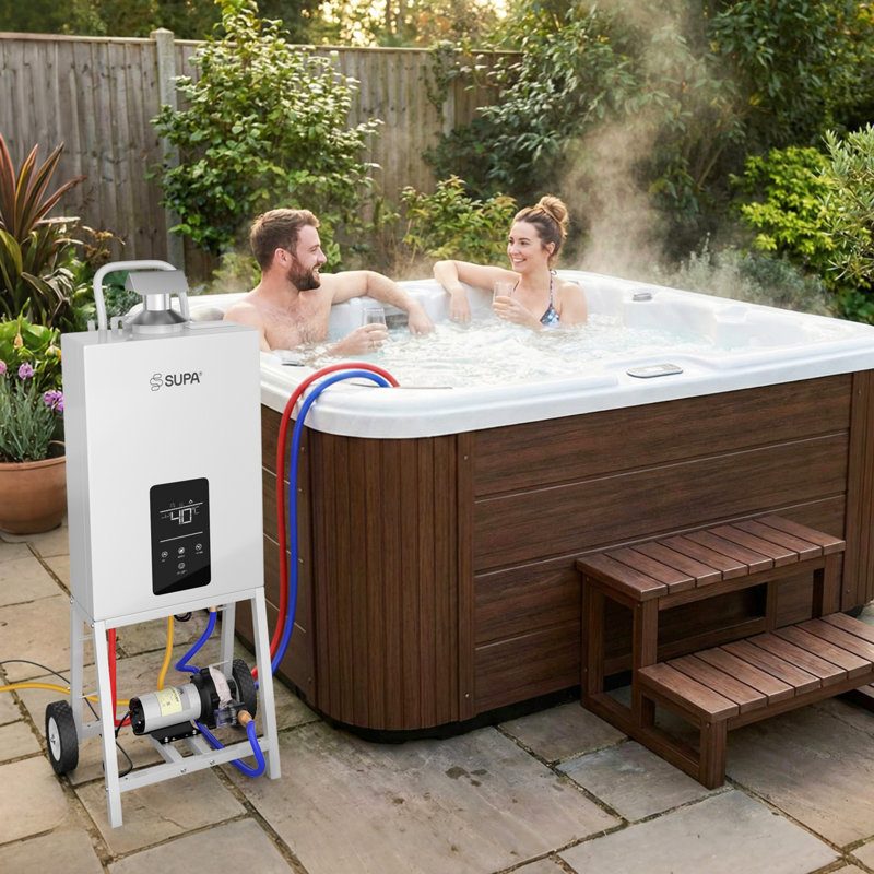 105,000 Btu Propane Pool & Spa Heater, Fast Heating For Above Ground Pools & Hot Tubs, Portable With Digital Thermostat & Wheels