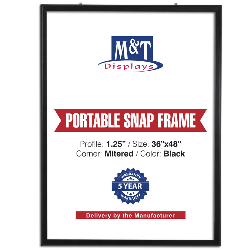Portable, Aluminum, Black, Front Loading, Wall Mount, Snap Poster Frame , 36" x 48"