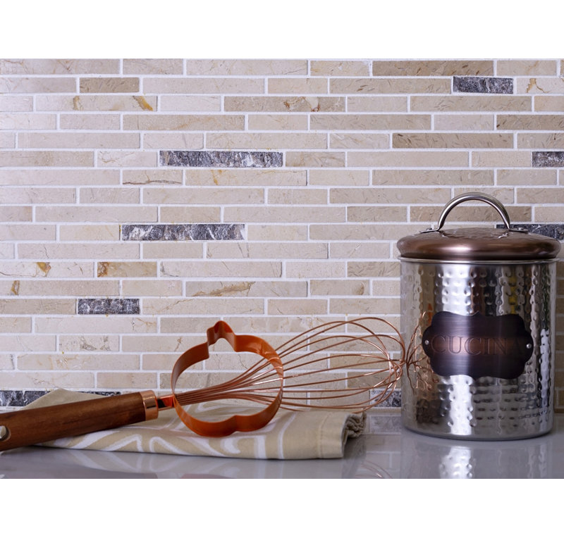 11.6" X 12" Linear Marble Mosaic Tile, Beige