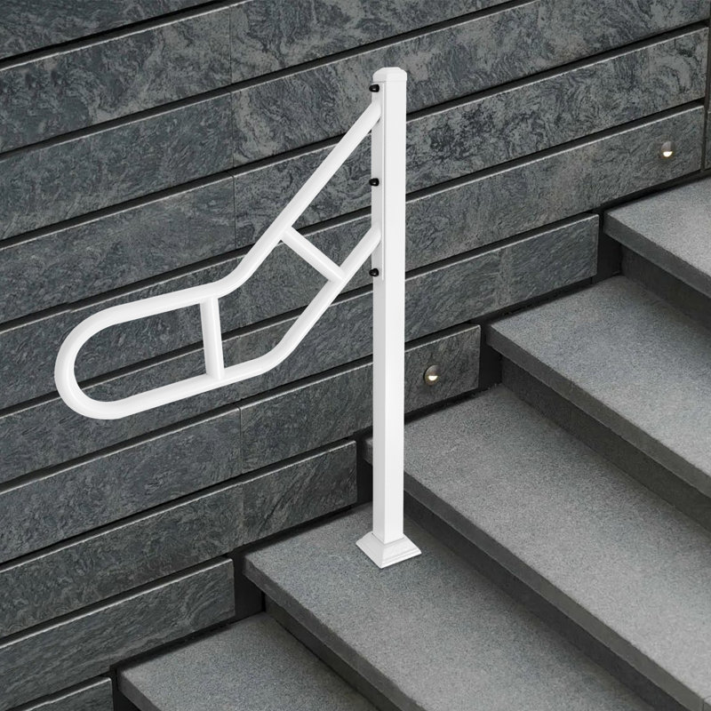 Escalier en forme de U 36 po, rampes pour les marches extérieures, Blanc / Blanc