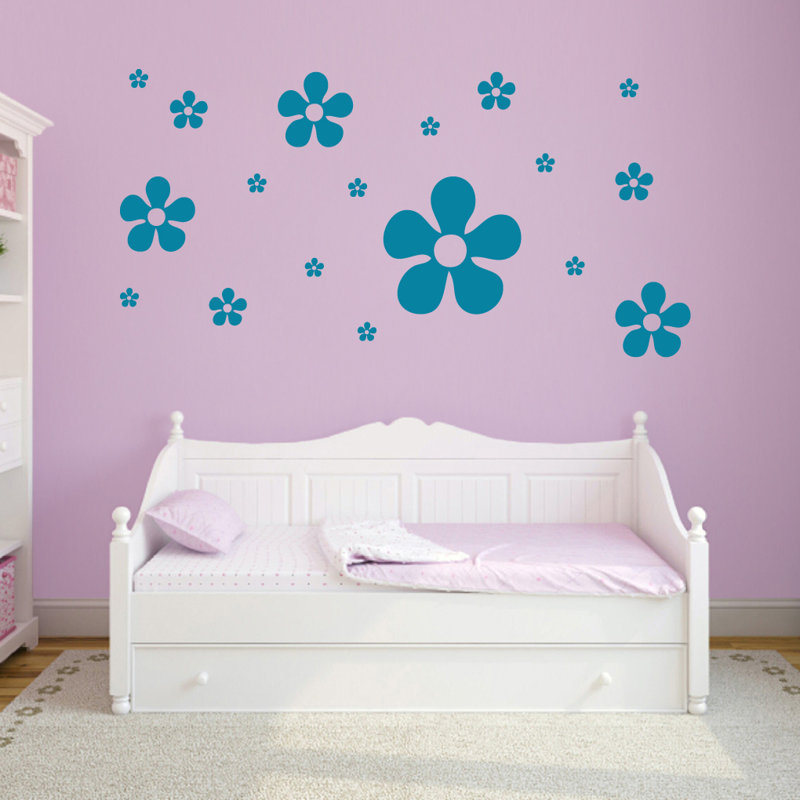 Ensemble d'adhésif décoratif 18 pièces fleur, Bleu sarcelle