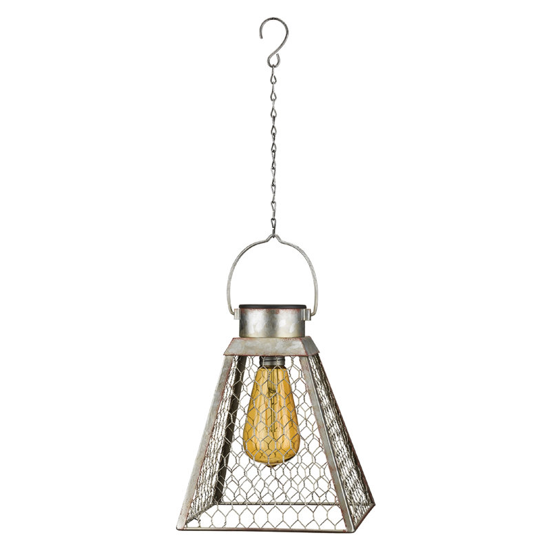 Edison Solar Lantern Metal Glass and Acrylic Outdoor Hanging Light, Pyramid