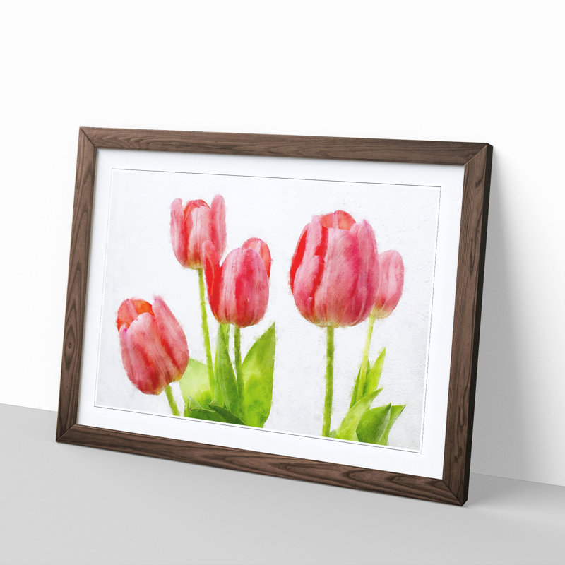 Beautiful Pink Tulips Framed Print, 33cm H x 45cm W x 2cm D, Walnut
