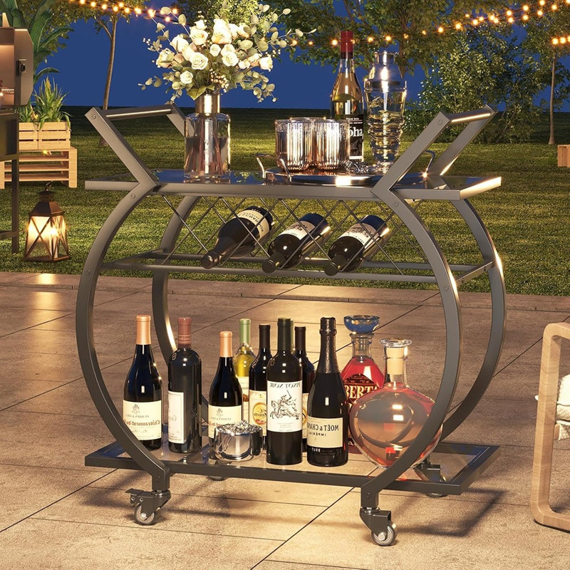 Chariot de bar noir à roulettes, chariot de service pour bar à domicile, chariot à boissons roulant avec porte-verres, chariot de rangement pour cuisine et salle à manger