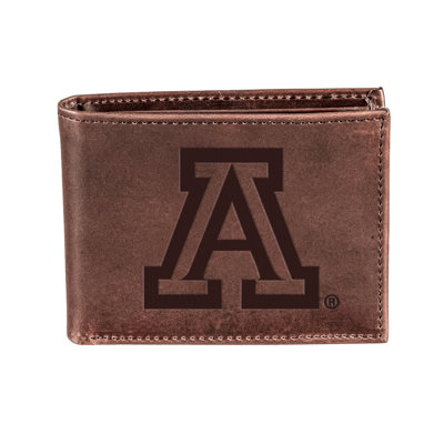 Evergreen Enterprises, Inc Brown Genuine Leather Bi-Fold Wallet with Embossed NCAA Logo