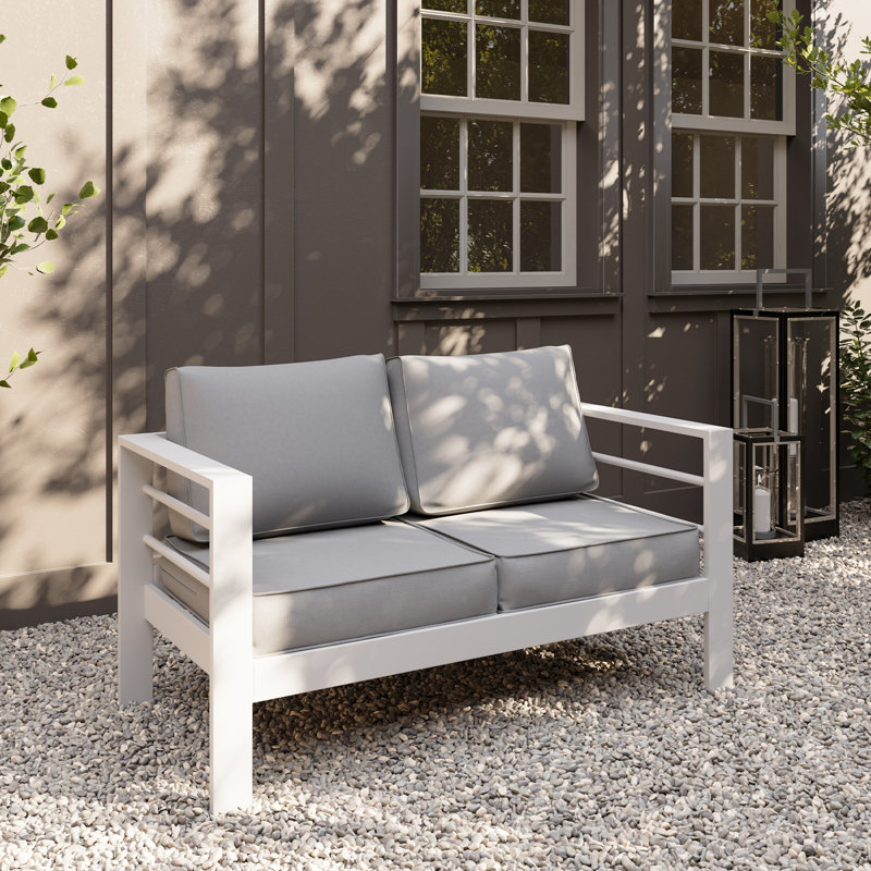 Outdoor Aluminum Loveseat, Light Gray, White