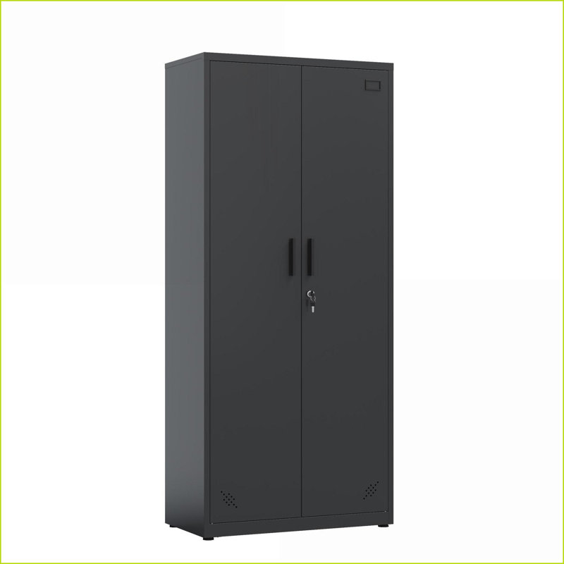 Cabinets | 2-Door Metal Storage Cabinet with Adjustable Shelves &amp; Lock | Steel | Office, Black