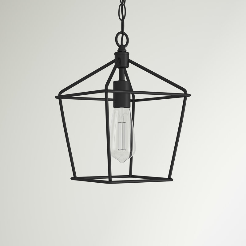 Luminaire suspendu carré à 1 lumière Ochoa, Noir, H 12,5 po x l 8 po x P 8 po