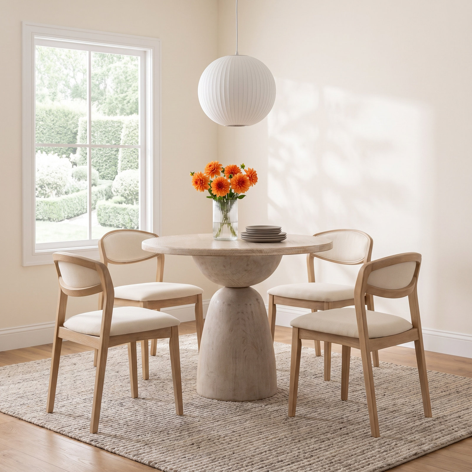 Saria Round Dining Table, White, 30'' H x 36" L x 36" W