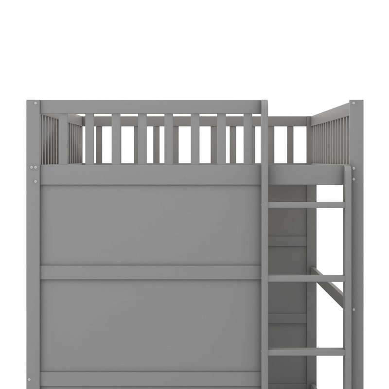Lit mezzanine double avec échelle, Gris / Blanc