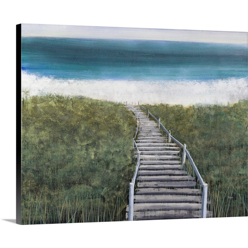« boardwalk en bois », peinture sur toile, Toile tendue, H 16 po x l 20 po x p 1,25 po