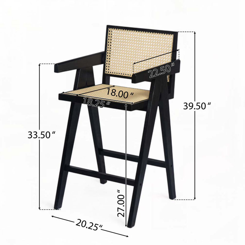 Bar Stool with Cane Seat, Black