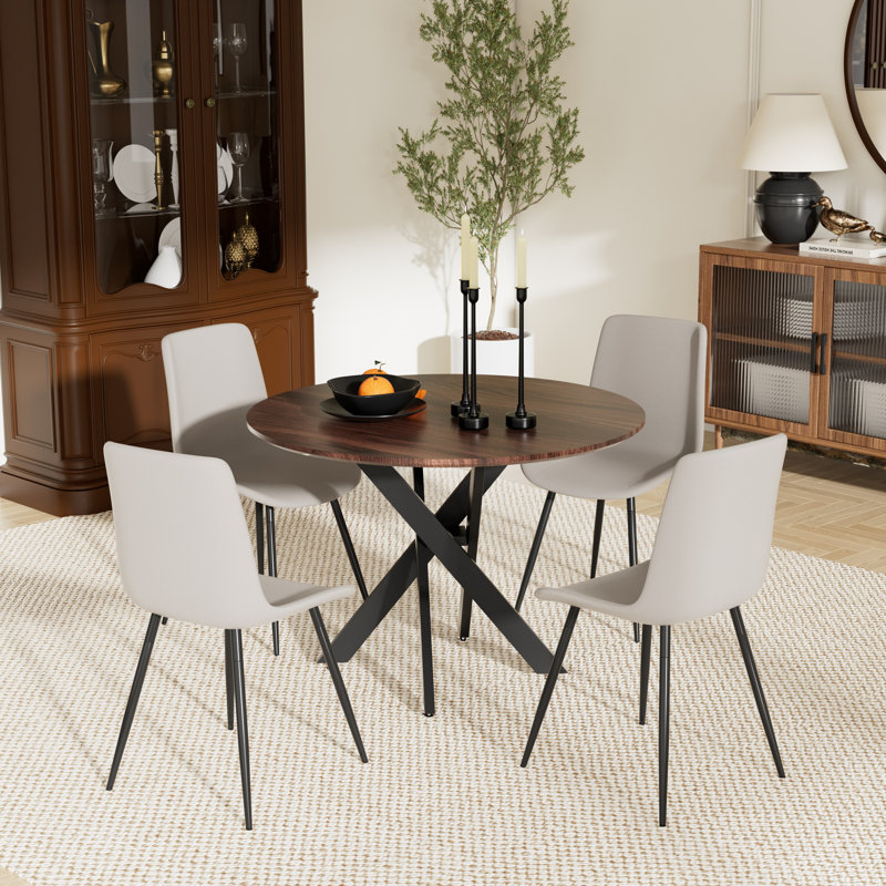 Table de salle à manger ronde pour 4, Brun, Gris, H 30 po x L 36 po x l 36 po