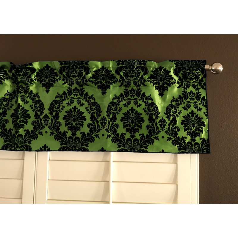 Cantonnière damassé sur mesure l 56 po, Noir / Vert lime, L 56 po x L 28 po
