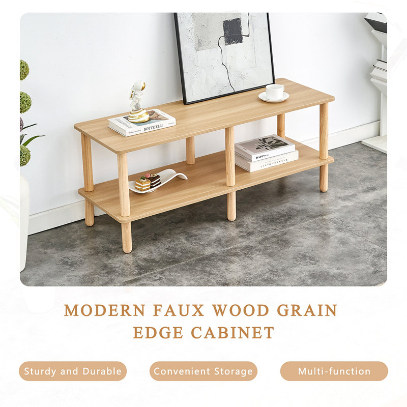 Modern 2-Tier TV Stand For Living Room Furniture,Rectangular Centre Table With Open Storage Shelf,Rounded Rubberwood Legs,Stable And Durable,Easy Assembly