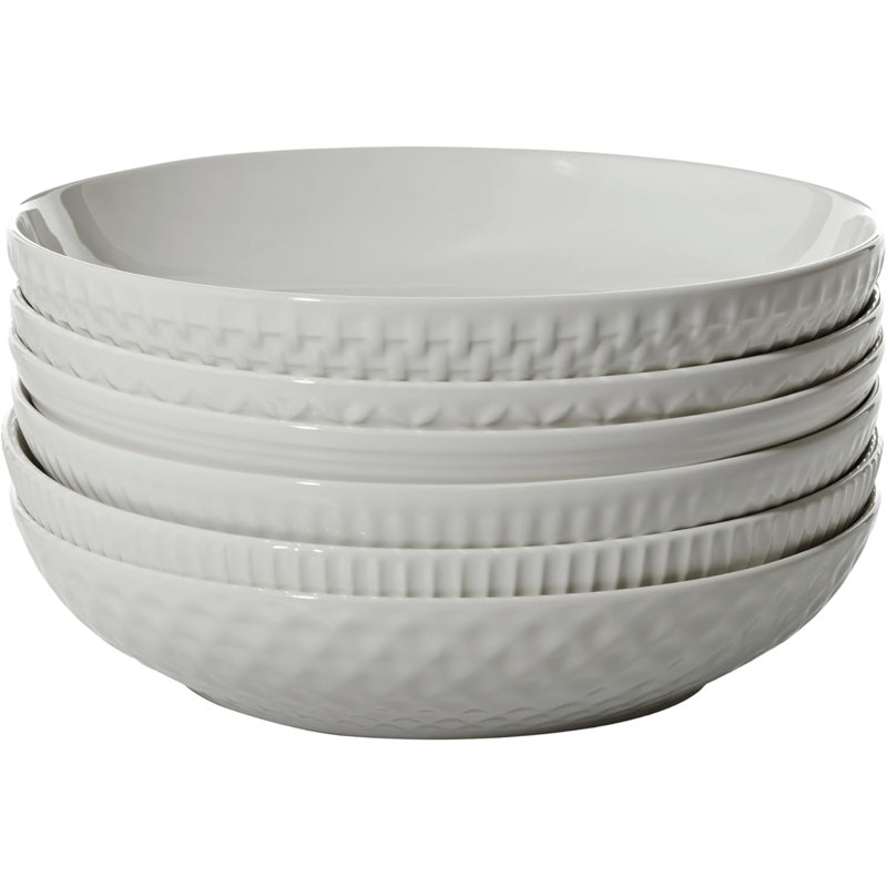 Ensemble de 6 bols en céramique blanche - grandes assiettes à salade 34 oz, bols à pâtes - bols à soupe blancs