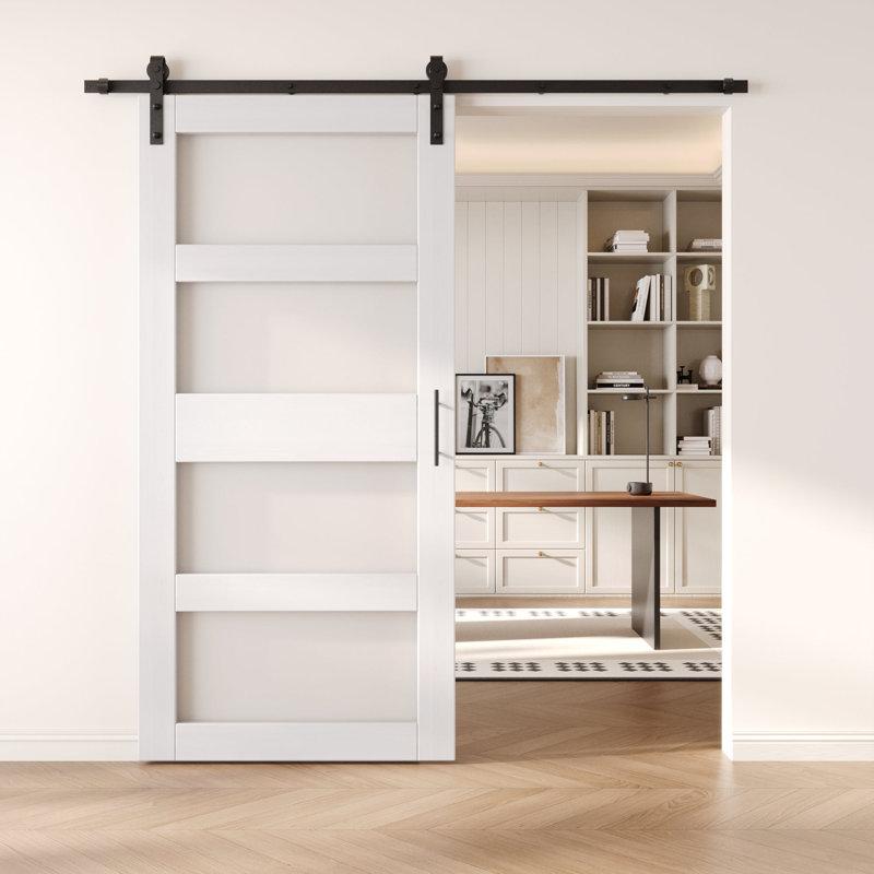 Porte de grange non assemblée et fini en verre 4-en-4 de 32 po x 84 po avec quincaillerie Homacer, usage intérieur seulement