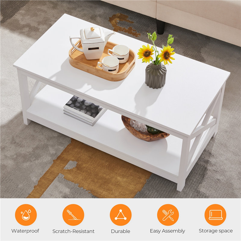 Solid Coffee Table with Storage, White