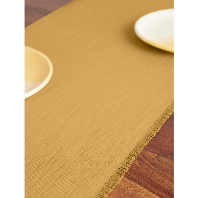 Fringe - 100% Pure Linen Table Runner, Honey Yellow, 90" x 14" Rectangle