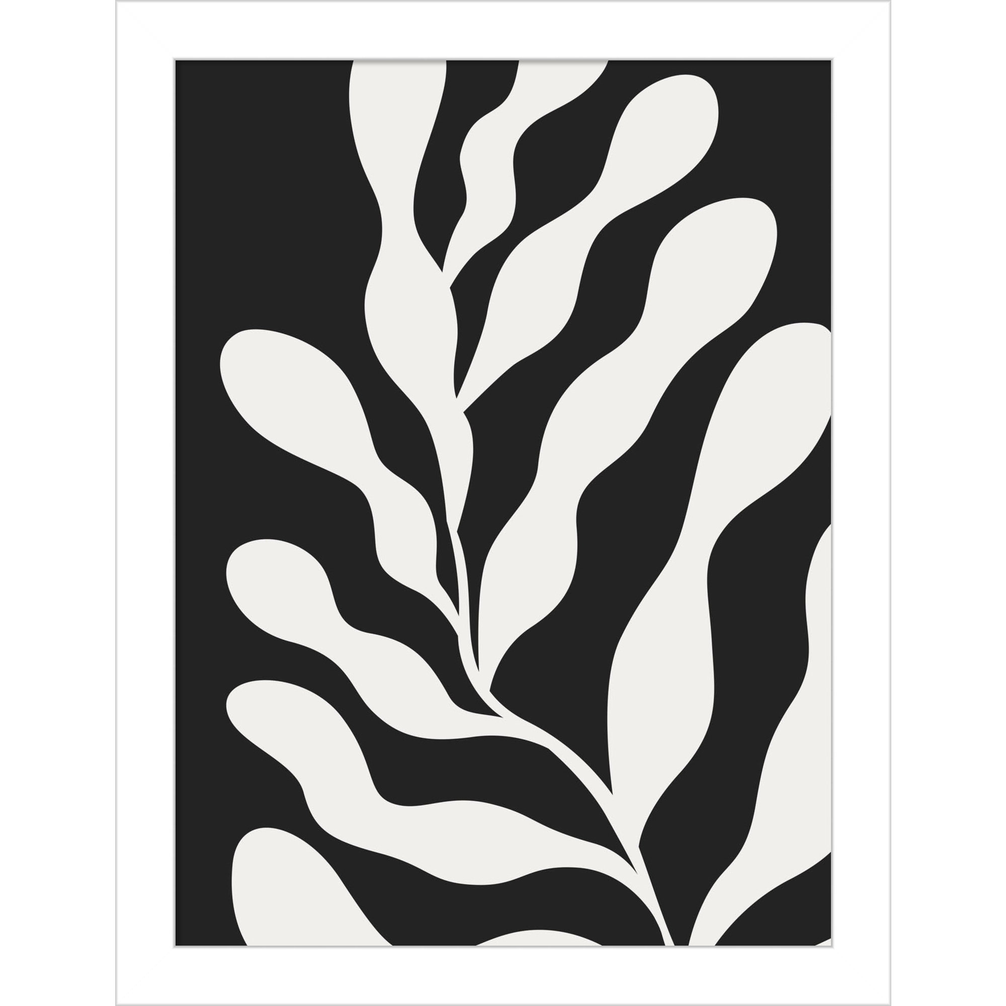 Retro Matisse Inspired Abstract Botanical 3 Black, 13" H x 10" W x 1" D, White