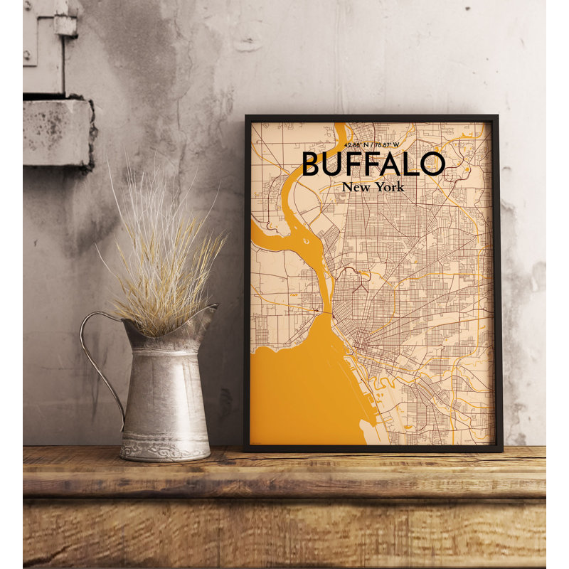 Buffalo City Map - impression d'art graphique, H 24 po x l 18 po