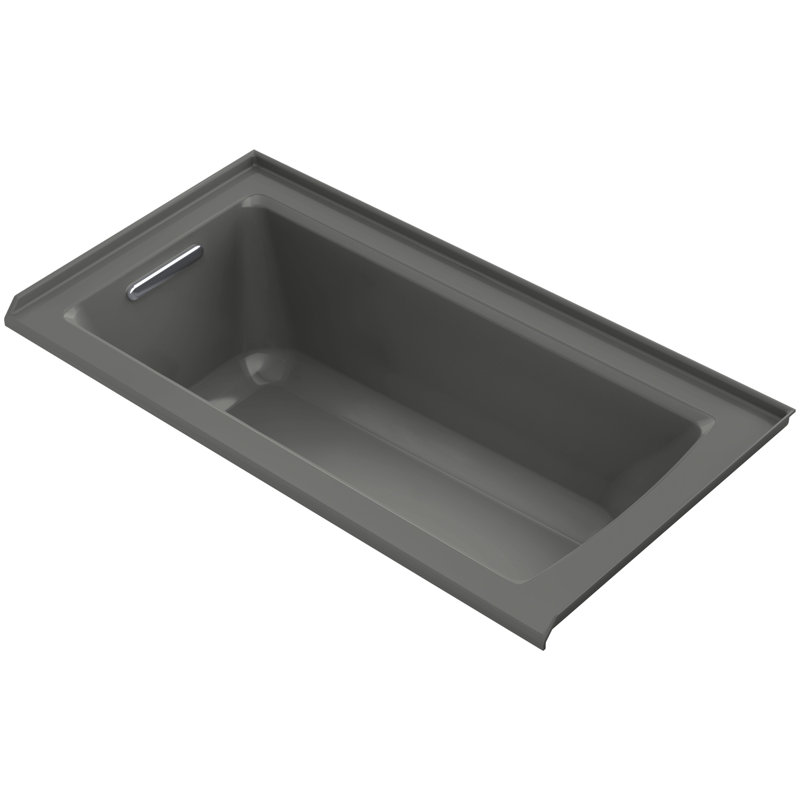 Archer Alcove Bath with Bask Heated Surface, Tile Flange and Right-Hand Drain, Thunder Gray, Left