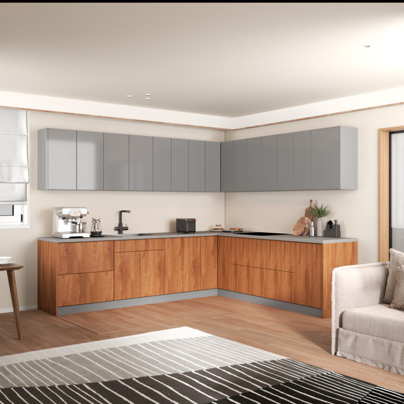 WALLKITCHENS - Cuisine complète moderne en panneau de fibres à densité moyenne l 102 x P 120 x H 96 , Gris lustré