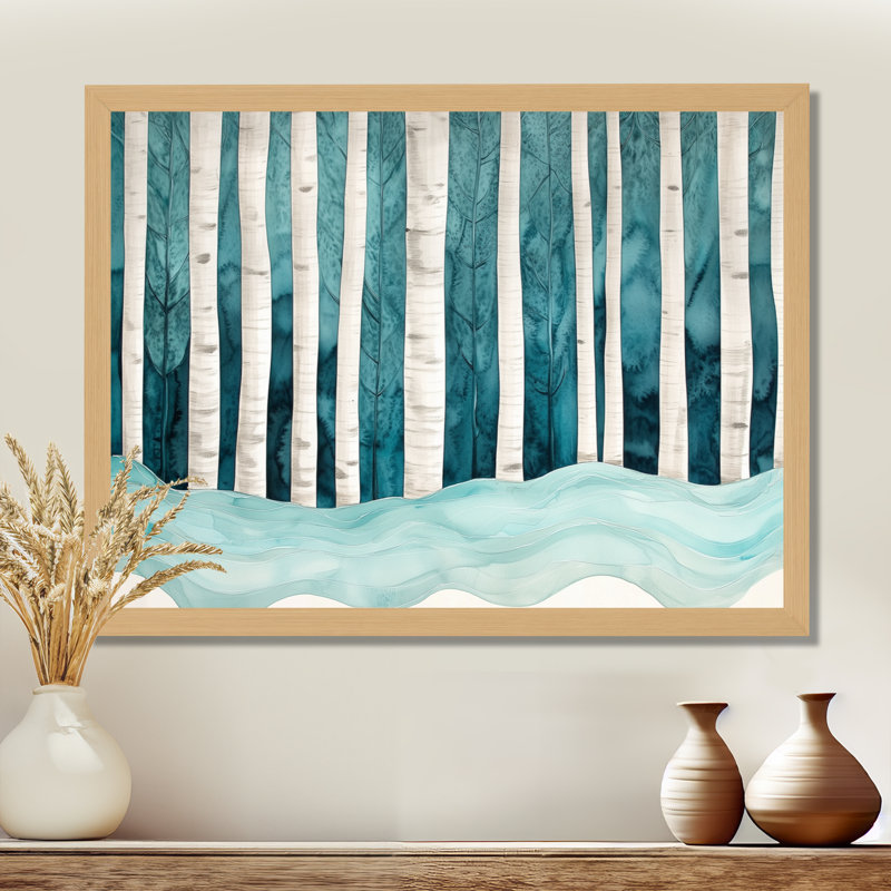 Forêt de bouleaux mystique verte et blanche II - Tableau encadré, H 34 po x l 44 po, Natural Picture Framed