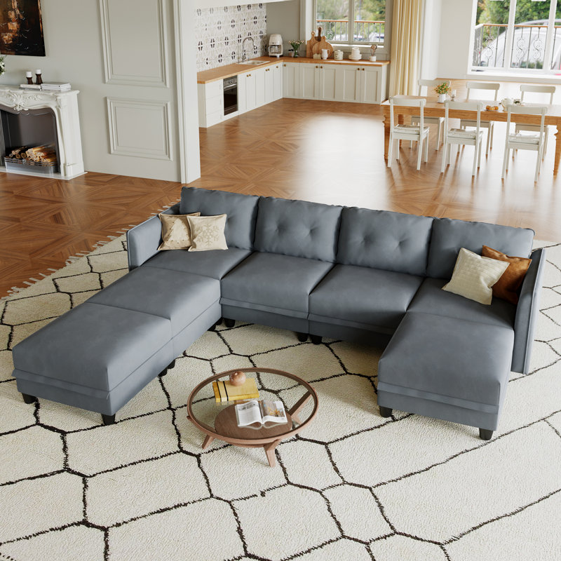 Tymarian Faux Leather Sectional, Gray Faux Leather
