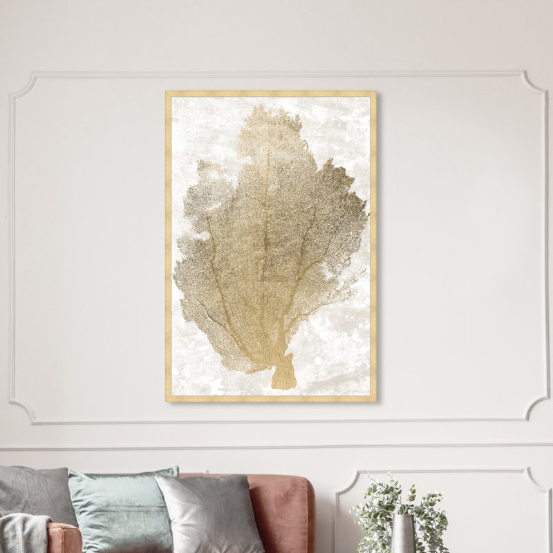 « gold corail fan 2 », impression, H 45 po x l 30 po x P 2 po, Cadre doré