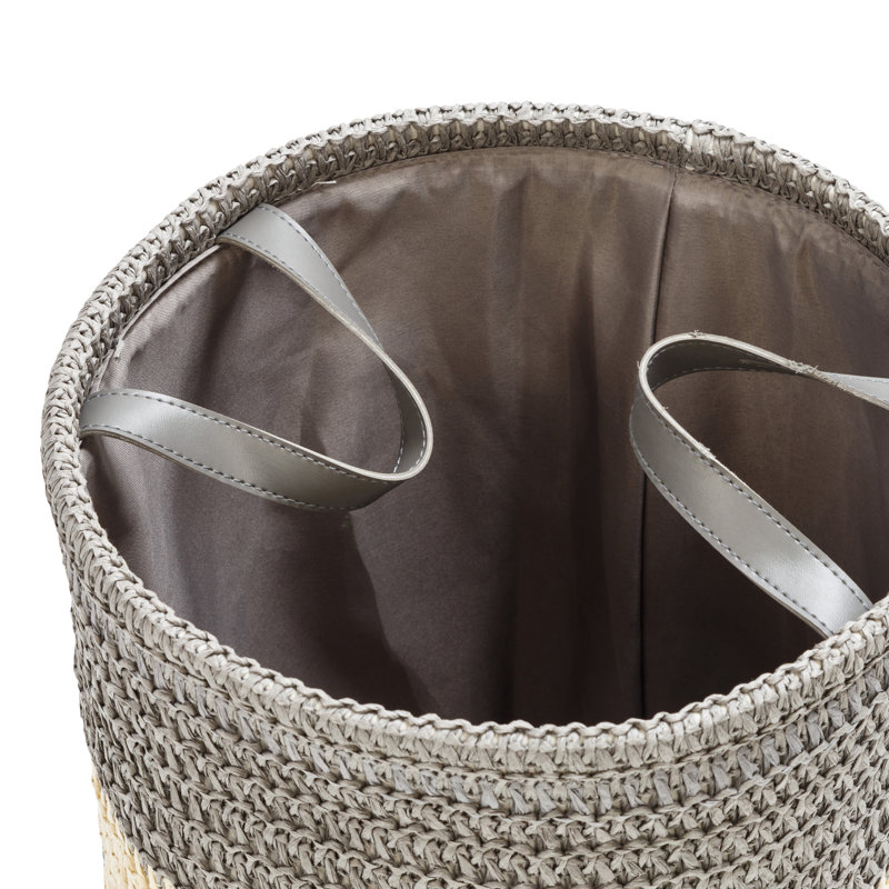 Gray and Natural Woven Collapsible Laundry Basket Set for Kids