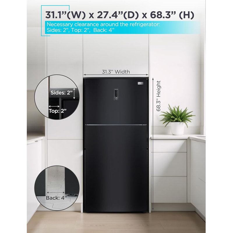 BLACK+DECKER 16.4 Cu. Ft. Top Mount Refrigerator with Freezer, 2 Door Fridge with Separate Temperature Controls, Auto Defrost, Full Size Kitchen Appliance For Homes and Apartments, BR1640KB, Black