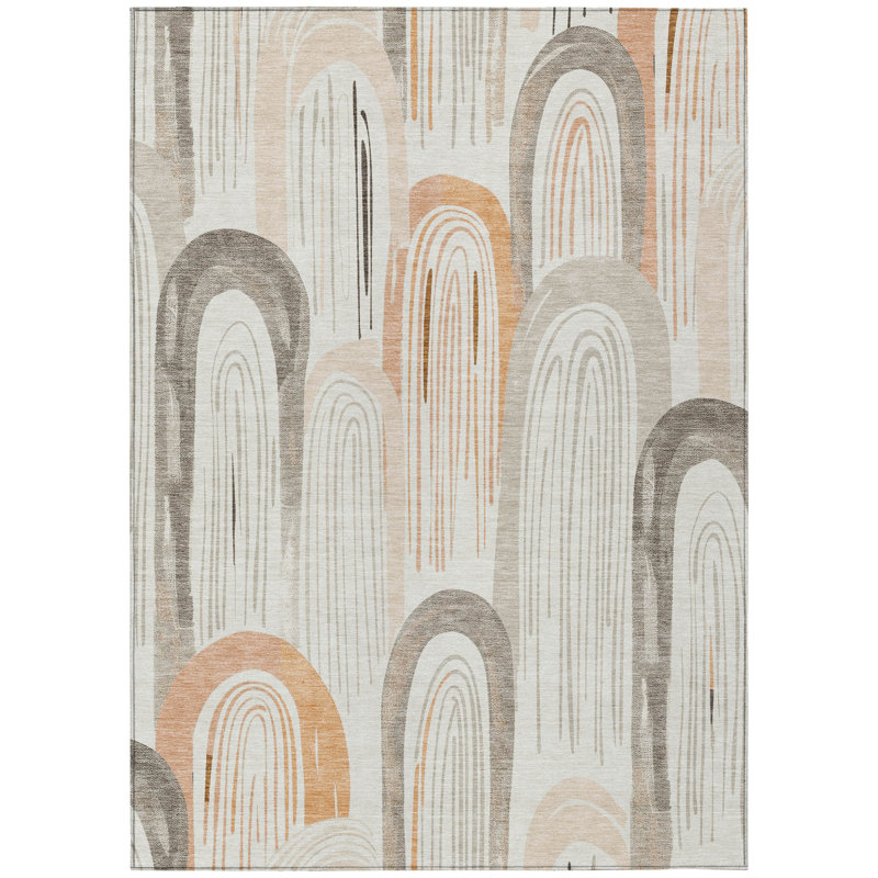 Feylinne Ivory Washable Indoor-Outdoor Rug - LOOMLAN, 3' x 5'