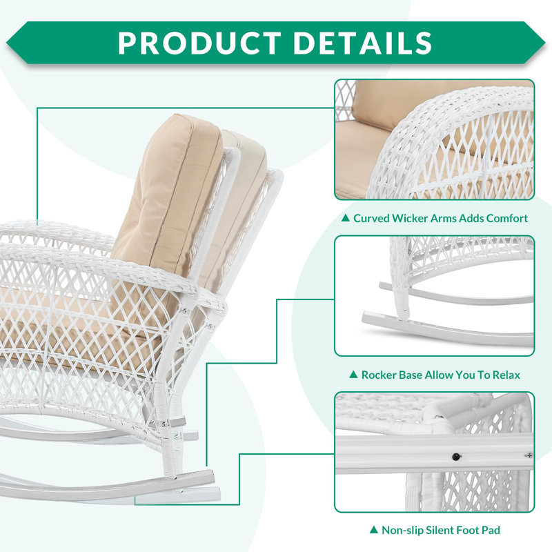 Chaise berçante d'extérieur en osier Netawaka, Beige