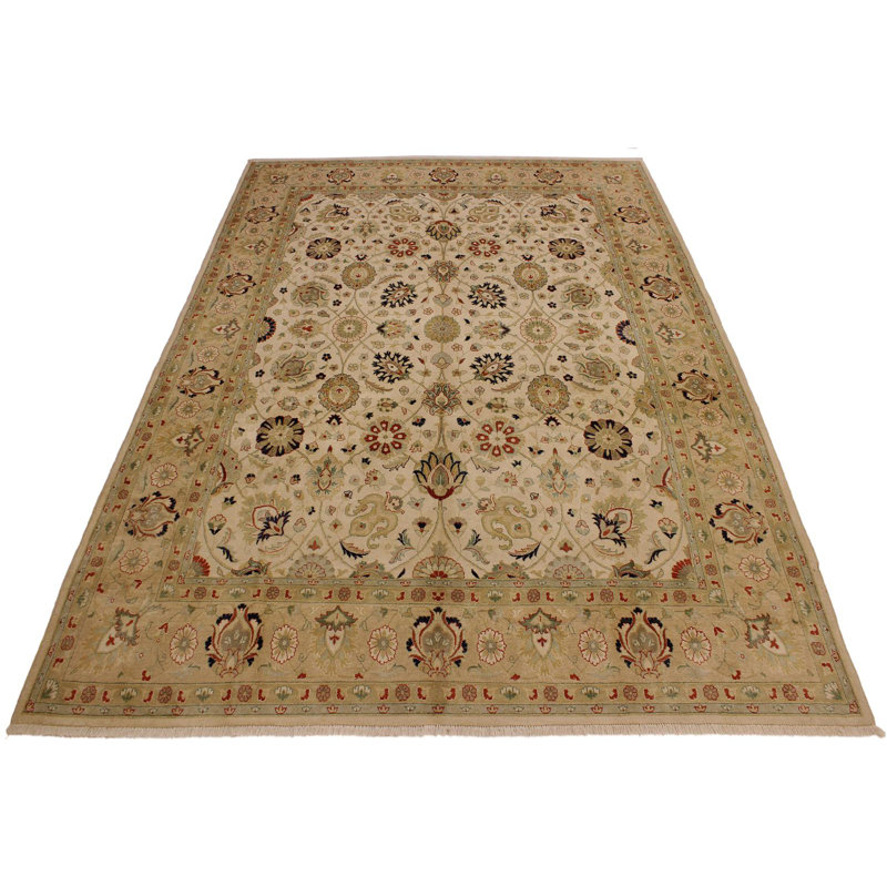 Tapis oriental vert en laine noué à la main 8 pi 3 po x 10 pi 2 po Abagail
