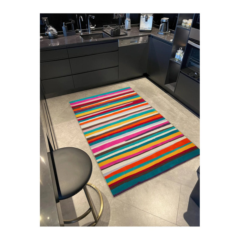 Multicolored Plain Thick Striped Colorful Patterned Decorative Carpet, Runner 3'4" x 9'11"