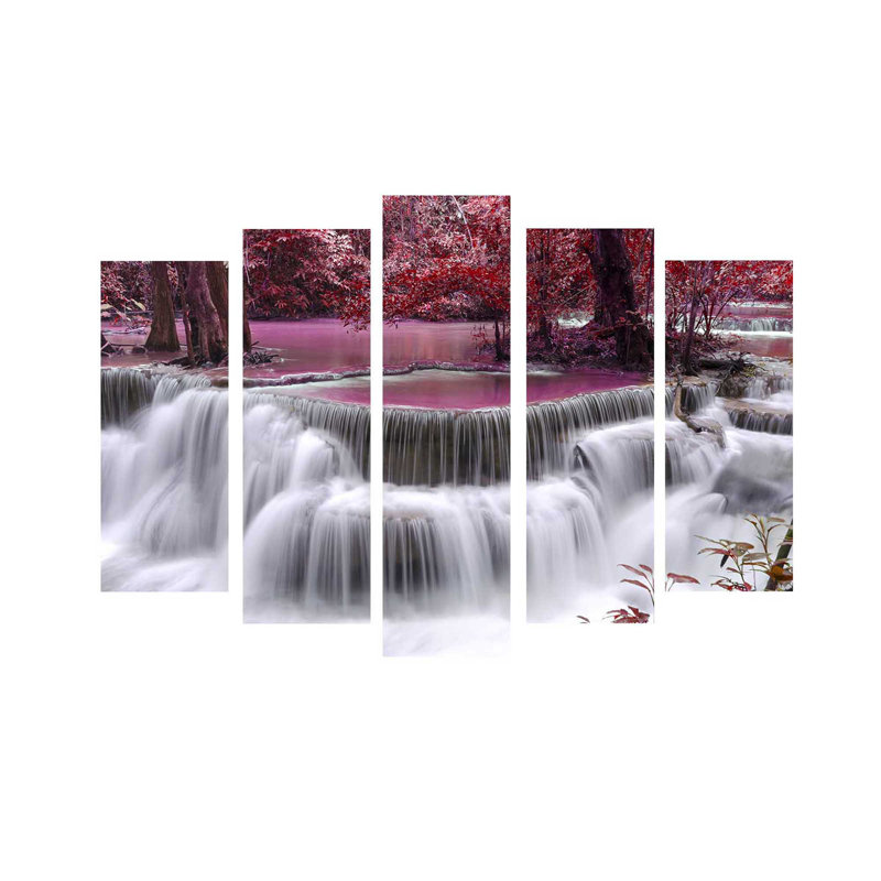 Superbe ensemble de 5 peintures sur toile 100% suède, taille totale: 41,3 po x 27,6 po | Cadre 100% bois (épaisseur: 1,2 po) | Art mural parfait pour le salon, la chambre à coucher et le bureau