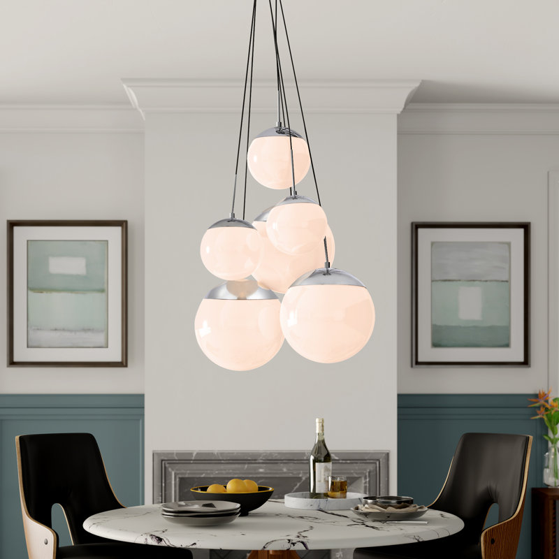 Yearby 6 - Light Cluster Pendant, Chrome, Frosted White