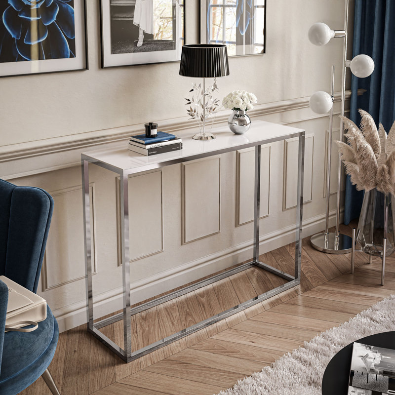 Calexico Console Table, White, 79cm H x 100cm W x 30cm D, Chrome