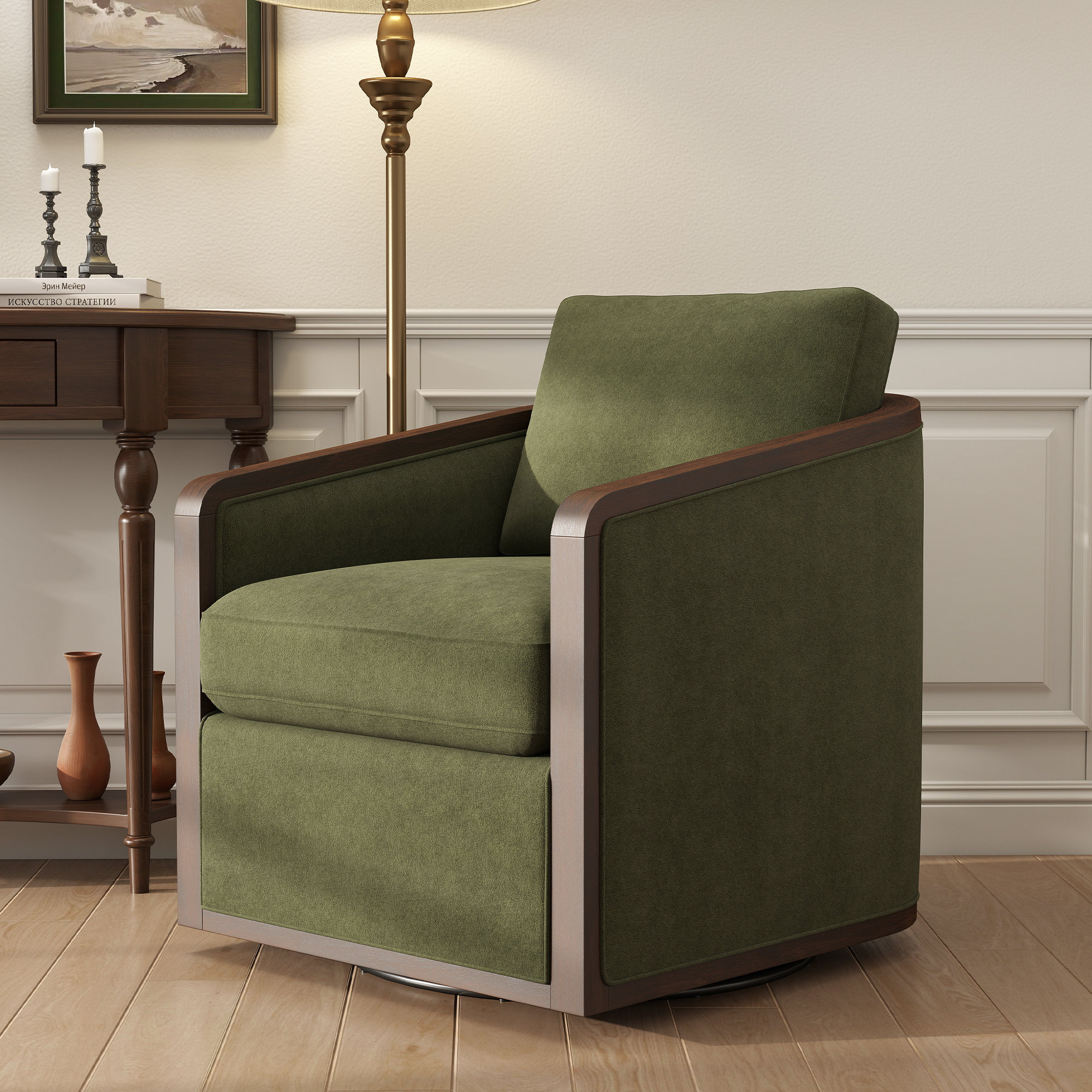  Clarisse Upholstered Swivel Chair, Green