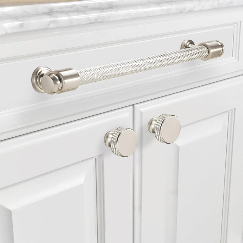 Poignées d'armoire 10 pouces en nickel satiné brossé, poignées de tiroir moletées, paquet de 6 avec vis pour armoires de cuisine et quincaillerie de meuble