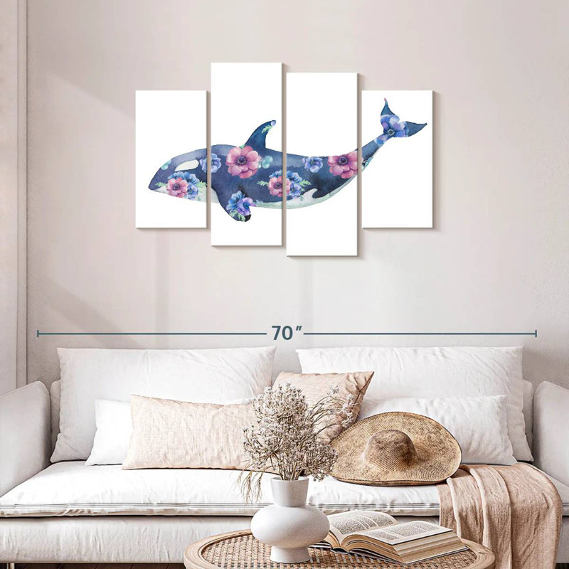 Brampt Floral Orca Whale, 27" H x 43" W