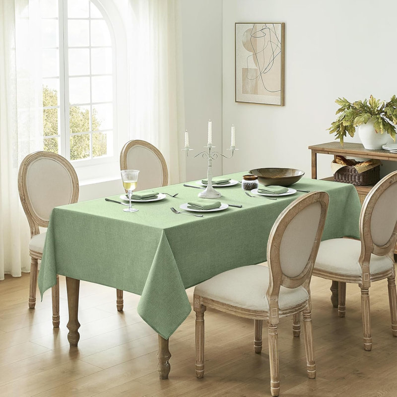 140×200cm Rectangular Faux Linen Wipeable Water Resistant Tablecloth, Sage Green