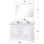 Meuble-lavabo double blanc 48 po L, mécanisme de fermeture en douceur pour une utilisation silencieuse, deux armoires, six tiroirs et une tablette, évier en contreplaqué de bois massif assemblé avec contreplaqué x P 22 po avec rangement fermé, ouvert