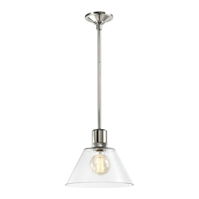 12" E26 Clear Cone Glass Pendant Light And Satin Brushed Black With Brass Metal Finish