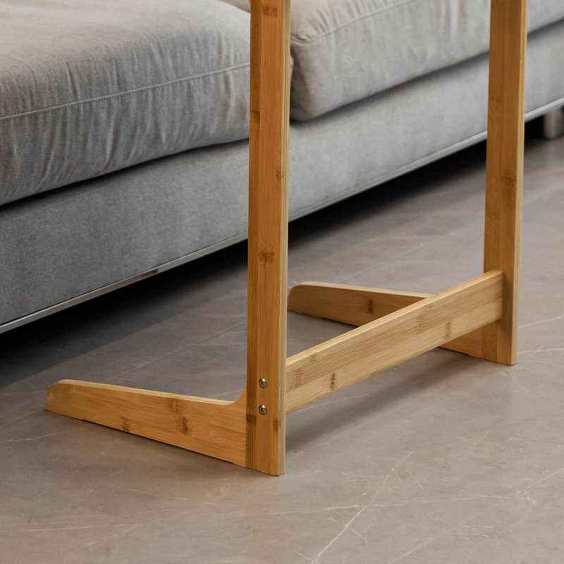 White Bamboo L-Shaped Sofa Tray Table
